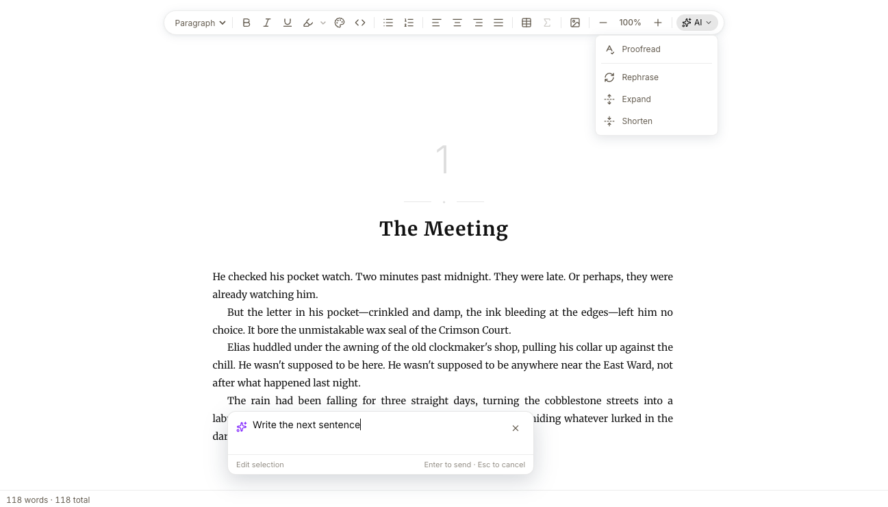 The Inline AI overlay open in the Editor