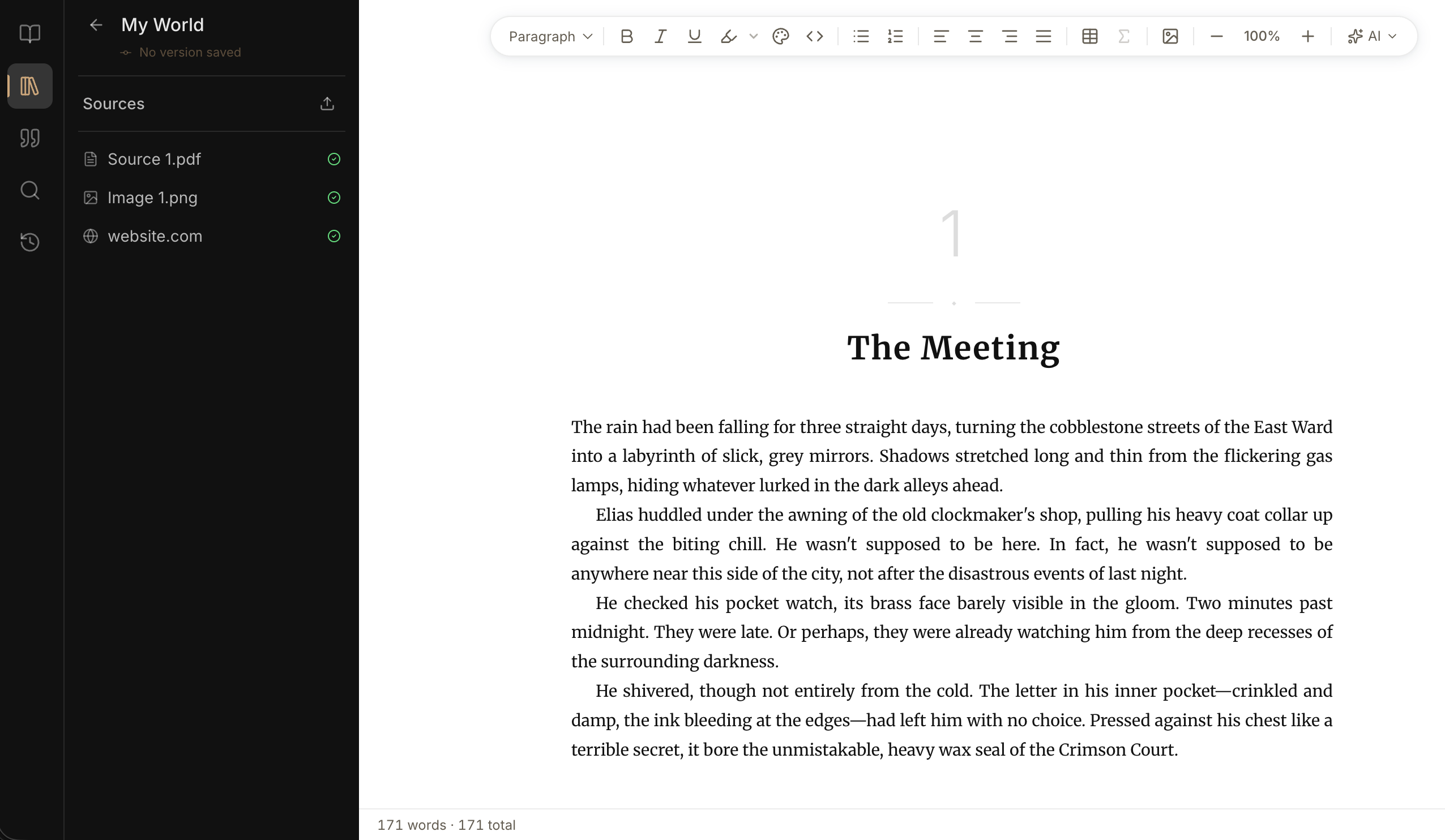 The Library sidebar with several Sources of different types